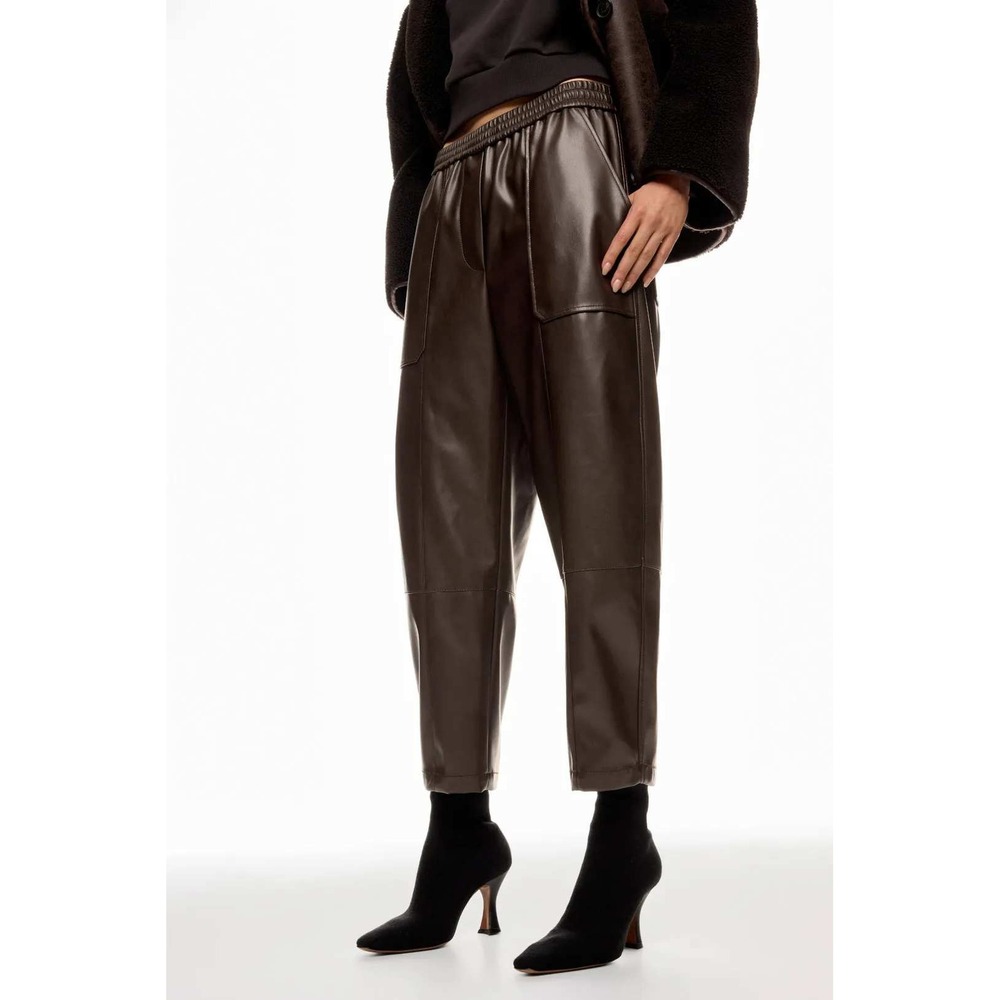 3.1 Phillip Lim Faux Leather Pull On Trouser Jogger Pants Brown Utility Sz S
